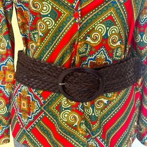 Vintage brown leather braided belt L/XL
